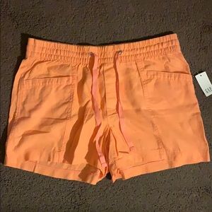 Pull On Linen Blend Shorts - Coral
